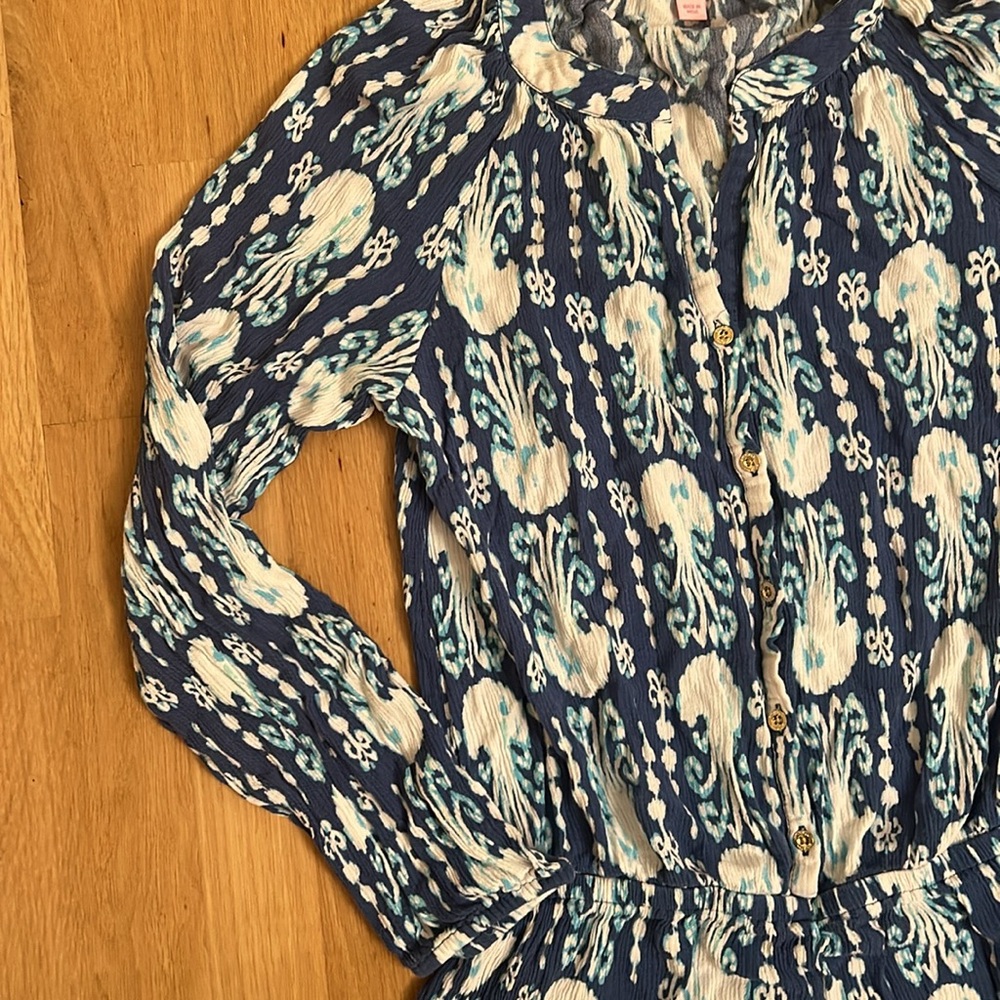 Lilly Pulitzer Elsa Indigo Blue Get in Line Long Sleeve Romper Women’s Size XS - Picture 7 of 16
